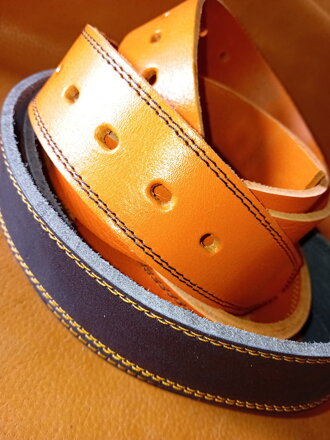Kožený opaskový pás oranžový, preširtý