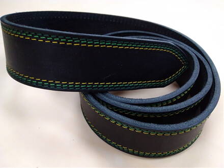 Kožený opaskový pás, čierny (zeleno-žlté šitie)