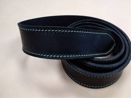 Kožený opaskový pás, čierny (zeleno-biele šitie)