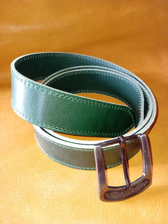 Kožený opaskový pás zelený, prešitý